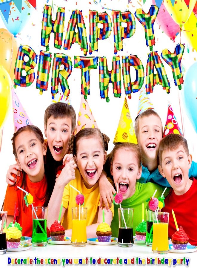 Charnoel 16 Inch Building Block Happy Birthday Balloons Banner, Foil Happy Birthday Letters Sign, Reusable Bunting Balloon for Girls Boys Building Block Party Decoration Supplies - Image 3